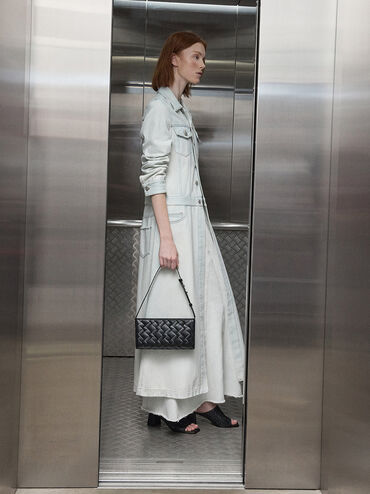 Ivette Woven Elongated Shoulder Bag, Noir, hi-res