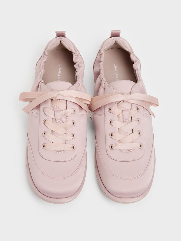 Satin Ruched Sneakers, Pink, hi-res