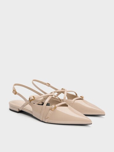Maybelle Patent Strappy Slingback Flats, Nude, hi-res