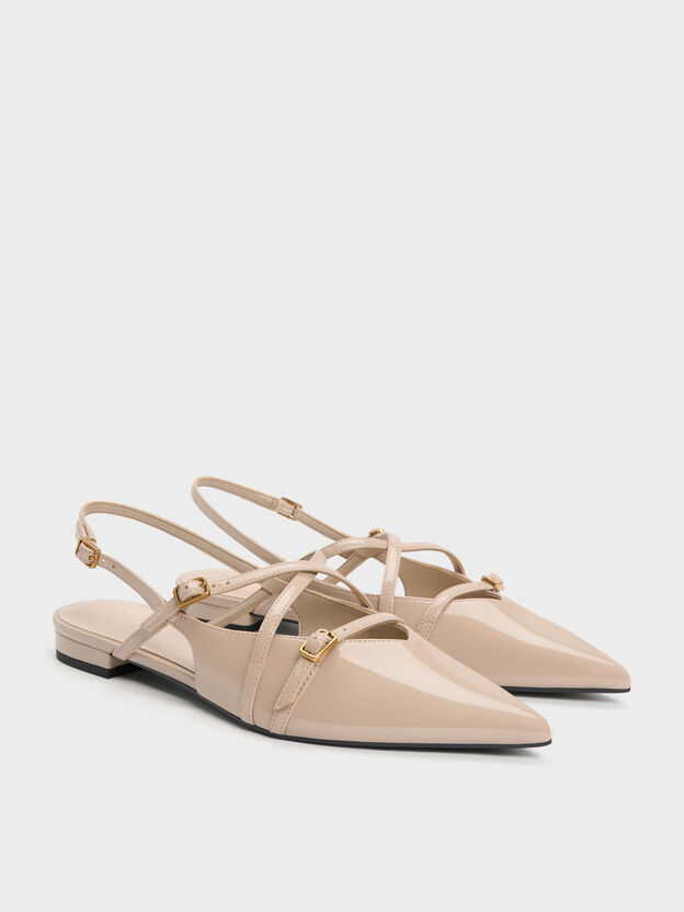 Maybelle Patent Strappy Slingback Flats, Nude, hi-res