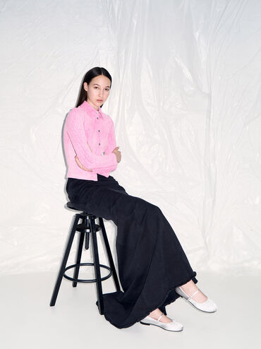 Emiko Satin Bow Mary Jane Flats, Silver, hi-res