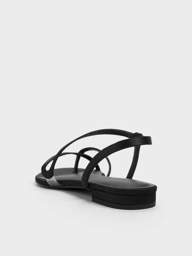 Arden Satin Wavy Toe-Ring Sandals, Black Textured, hi-res