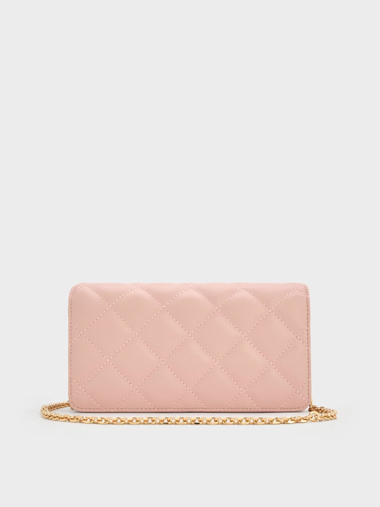 Arrietty Quilted Wallet On Chain, Light Pink, hi-res