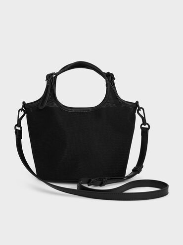 Mesh Sequin-Flower Tote Bag, Jet Black, hi-res