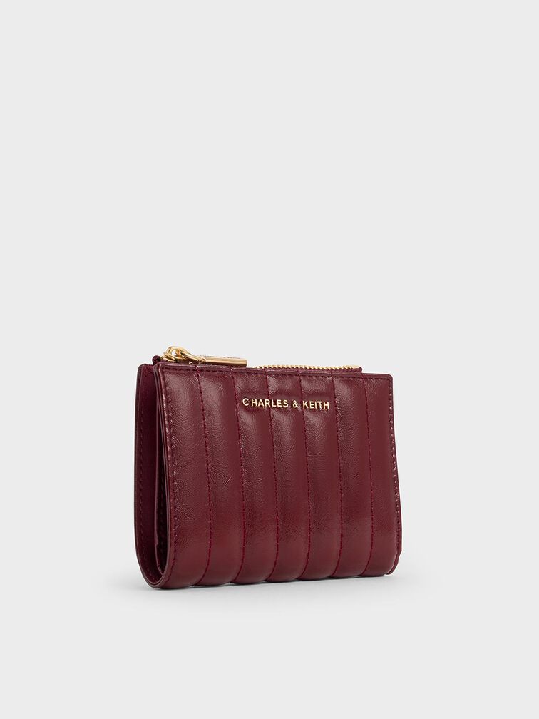 Donna Crinkle-Effect Panelled Top-Zip Wallet, Burgundy, hi-res