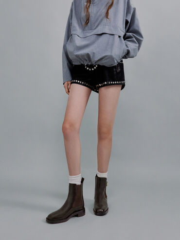 Lando Metallic-Buckle Chelsea Boots, Dark Brown, hi-res