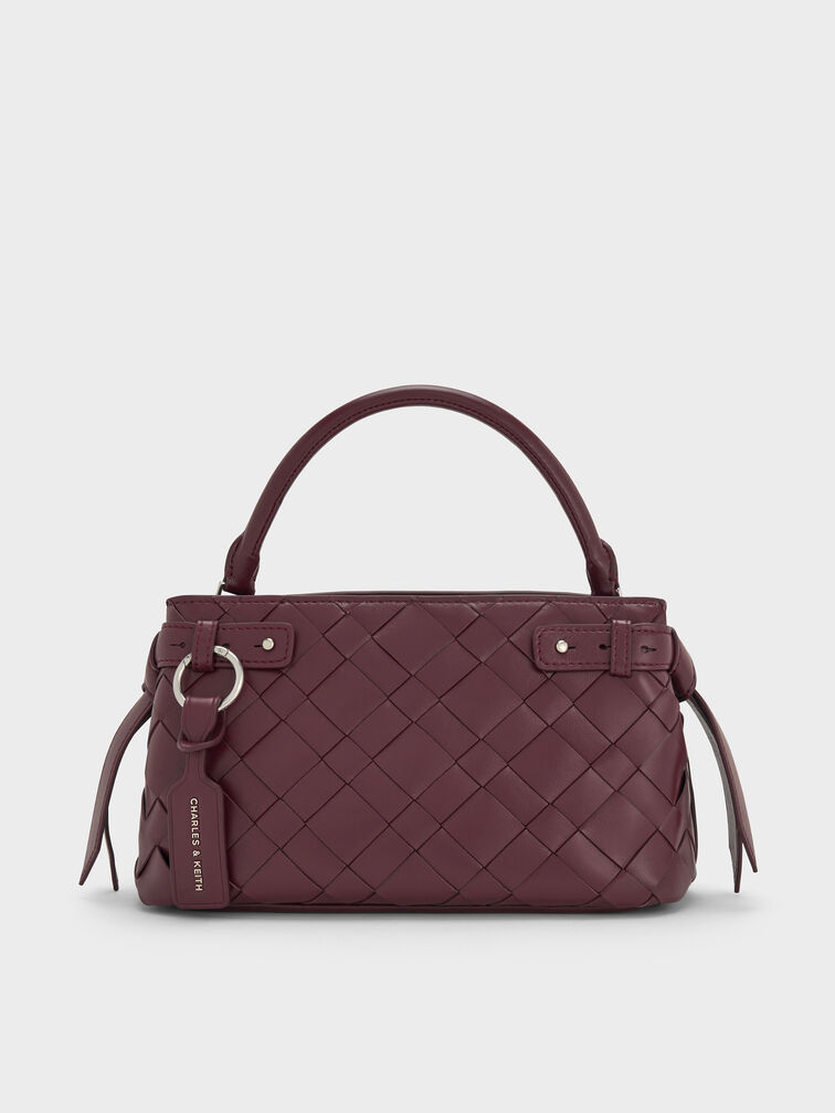 Ivette Woven Top Handle Bag, Wineberry Red, hi-res
