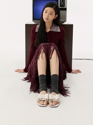 Lu Patent Leather Bow Slide Sandals, Chalk, hi-res