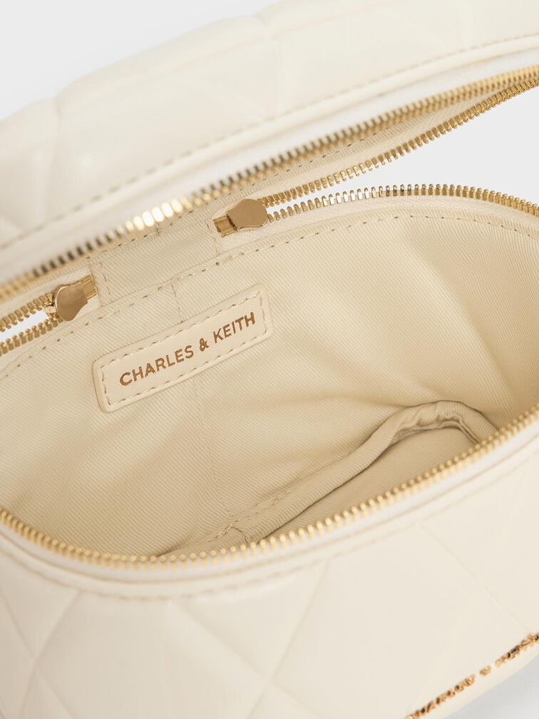 Arwen Quilted Top Handle Vanity Bag, Cream, hi-res