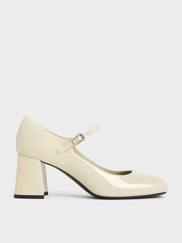 Patent Block-Heel Mary Jane Pumps, Chalk, hi-res