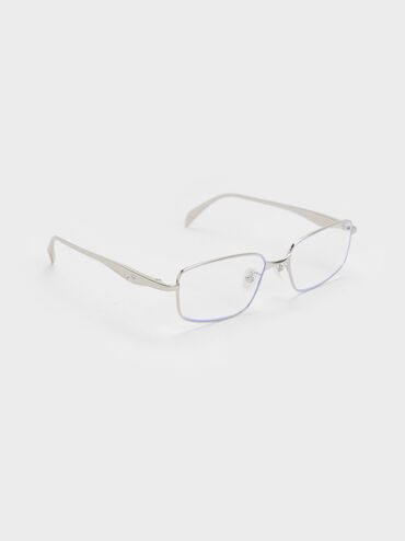 Celestia Metal-Rim Rectangular Clear Sunglasses, Silver, hi-res