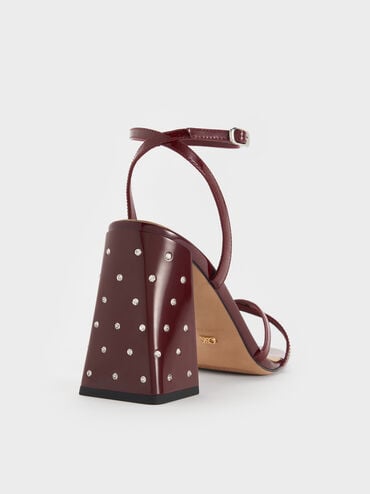 Emmaline Patent Leather Crystal Crossover Sandals, Burgundy, hi-res