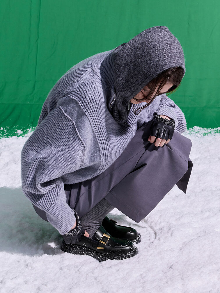 Leather Buckled-Strap Loafers, Black, hi-res