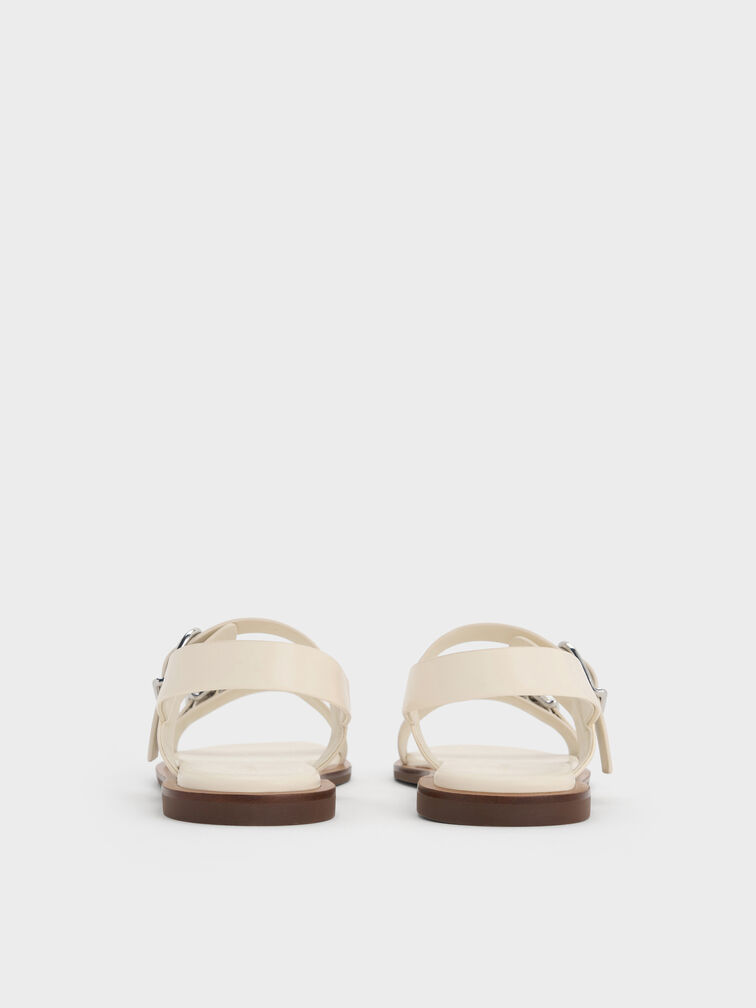 Double Buckle-Strap Slingback Sandals, Cream, hi-res