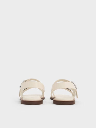 Double Buckle-Strap Slingback Sandals, Cream, hi-res