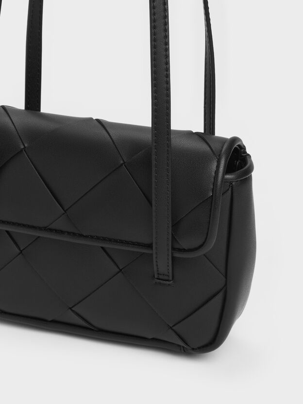 Maribel Woven Shoulder Bag, Black, hi-res