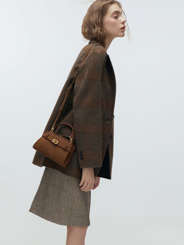 Aubrielle Croc-Effect Belted Top Handle Bag, Chocolate, hi-res