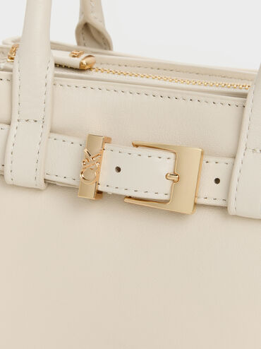 Jody Leather Belted Tote Bag, Chalk, hi-res