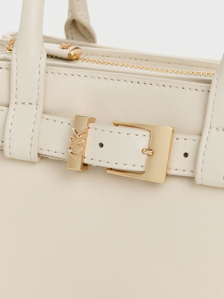 Jody Leather Belted Tote Bag, Chalk, hi-res