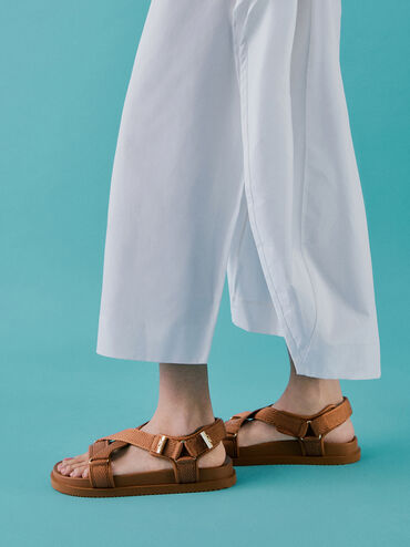 Granta Leather & Fabric Crossover Sports Sandals, Brown, hi-res