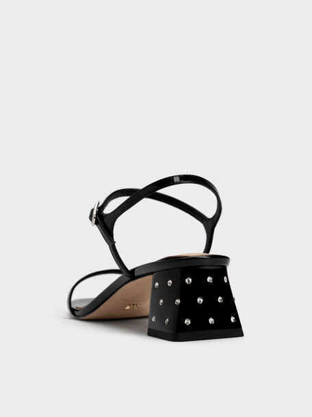 Emmaline Patent Leather Crystal Sandals, Black Patent, hi-res