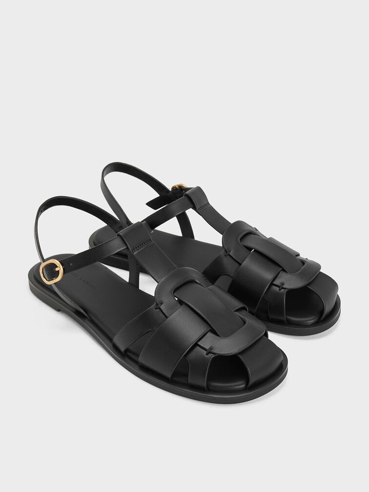 Easley T-Bar Caged Sandals, Black, hi-res
