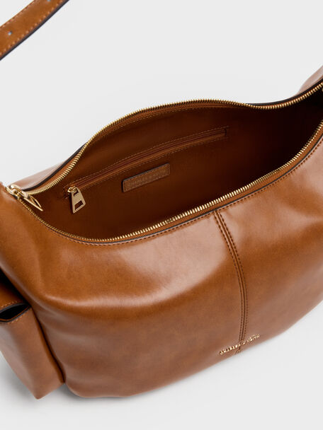 Large Bessie Side-Pocket Hobo Bag, Distressed Tan, hi-res