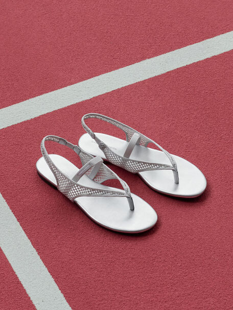 Ellory Mesh Thong Slingback Sandals, Silver, hi-res