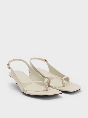Rayne Square-Toe Kitten-Heel Thong Slingback Sandals, Chalk, hi-res