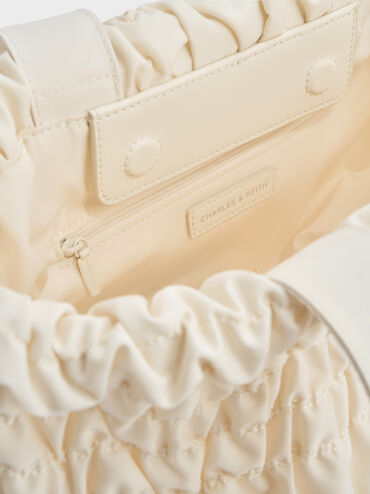Klio Nylon Ruched Tote Bag, Cream, hi-res