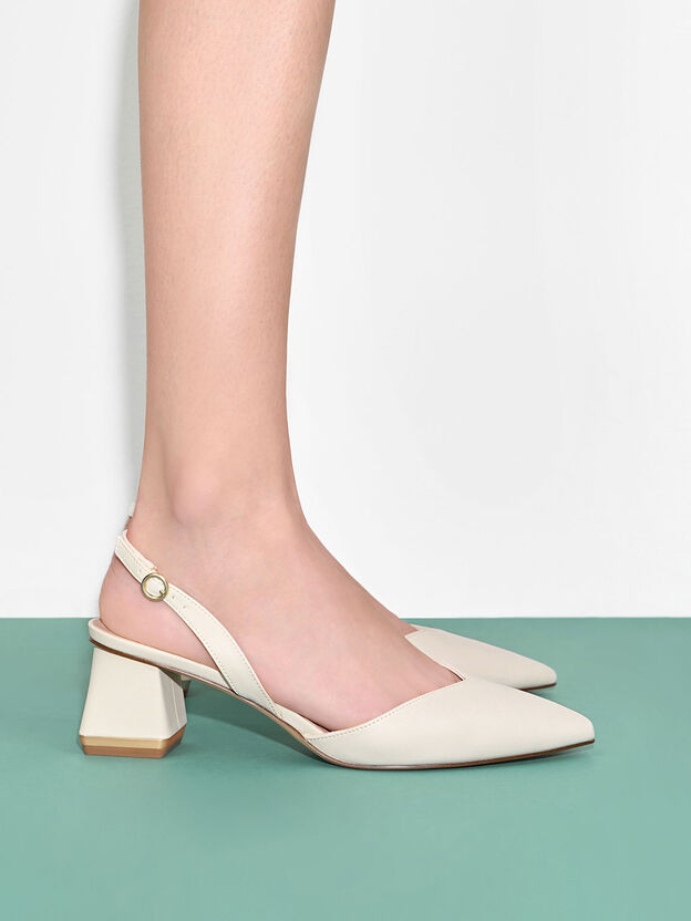 Katarina Metallic-Heel Slingback Pumps, Chalk, hi-res