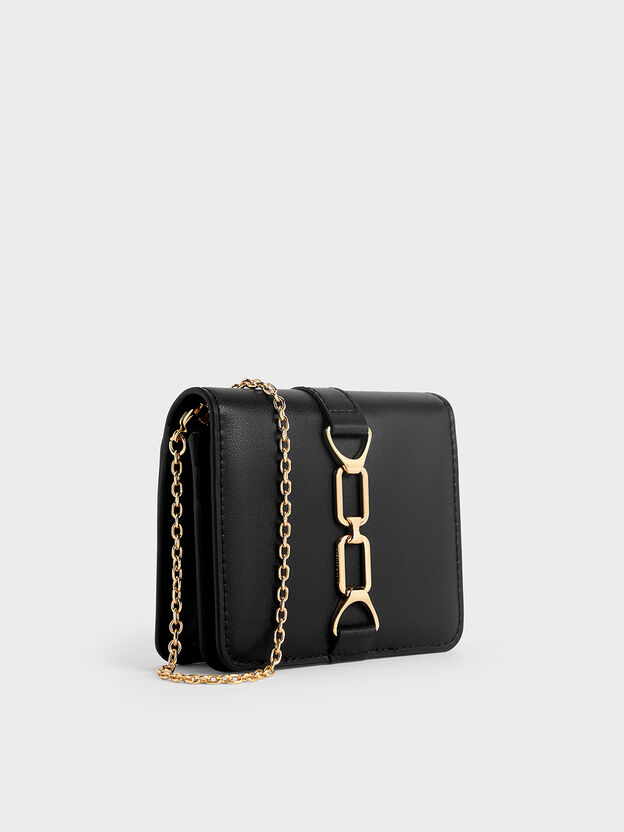 Agatha Chain-Accent Card Holder, Black, hi-res