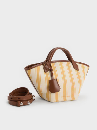 Mini Ivanna Canvas Striped Tote Bag, Butterscotch Yellow, hi-res