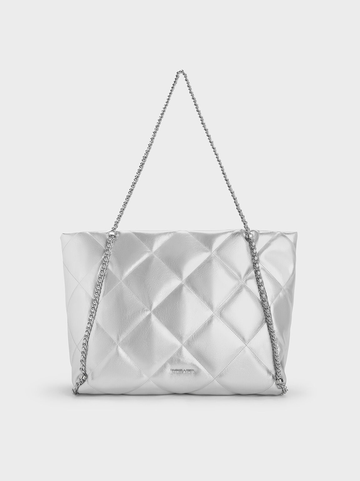 Silver Apfra Metallic Quilted Chain-Embellished Tote Bag - CHARLES