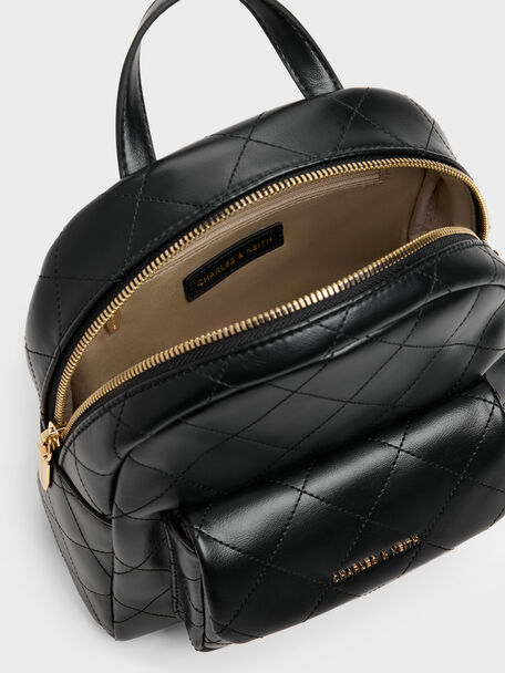 Alva Quilted Front-Pocket Backpack, Black, hi-res
