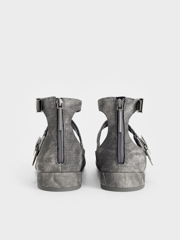 Robbie Denim-Effect Mary Jane Flats, Dark Grey, hi-res