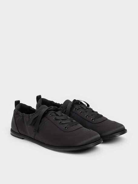 Satin Ruched Sneakers, Black Textured, hi-res