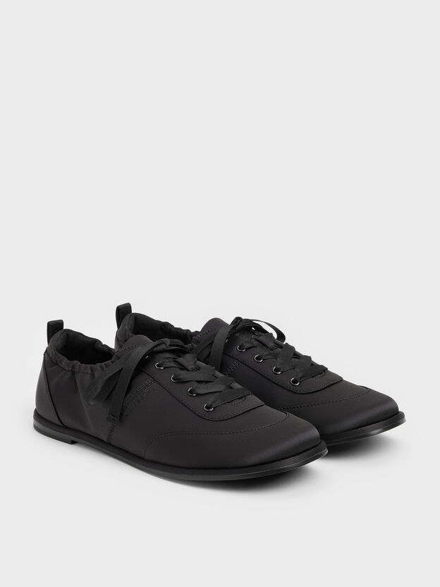 Satin Ruched Sneakers, Black Textured, hi-res