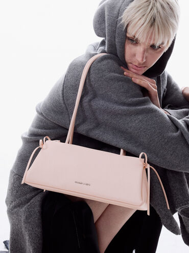 Hazel Bow Elongated Trapeze Shoulder Bag, Soft Pink, hi-res