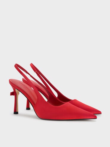 Brantley Bow Slingback Pumps, Red, hi-res