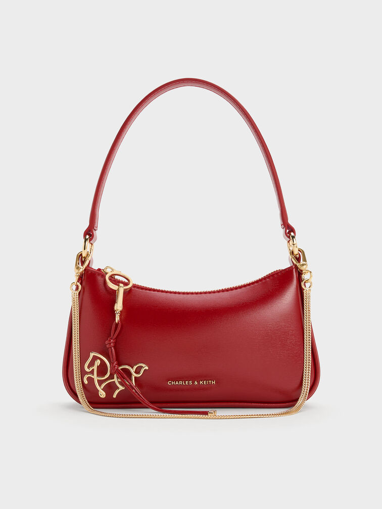 Elspeth Horse-Motif Shoulder Bag, Tomato Red, hi-res