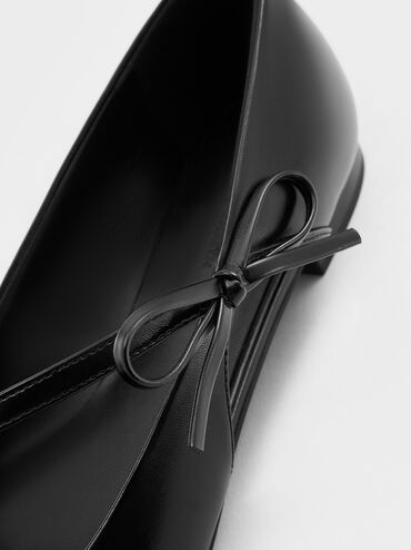 Pointed-Toe Bow-Strap Flats, Black, hi-res