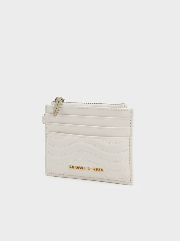 Aubrielle Wavy-Stitch Card Holder, Cream, hi-res