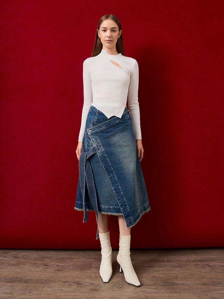 Elongated Square-Toe Ankle Boots, Chalk, hi-res