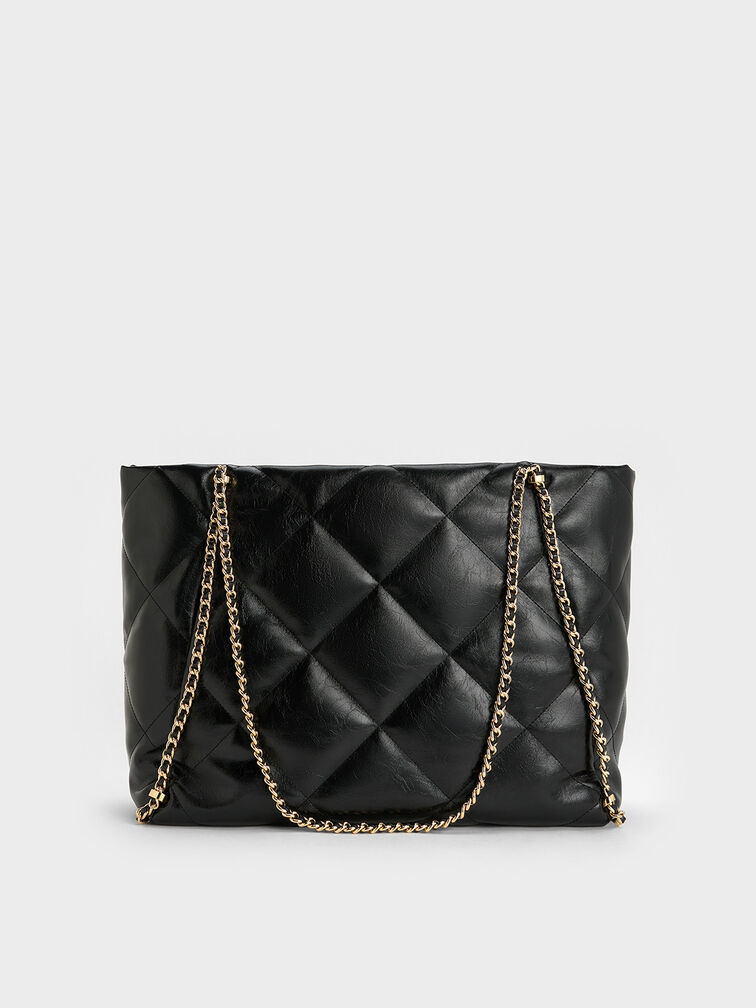 Apfra Quilted Chain-Embellished Tote Bag, Black, hi-res
