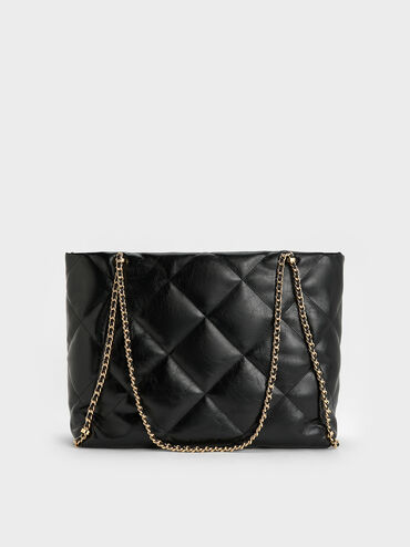 Apfra Quilted Chain-Embellished Tote Bag, Black, hi-res