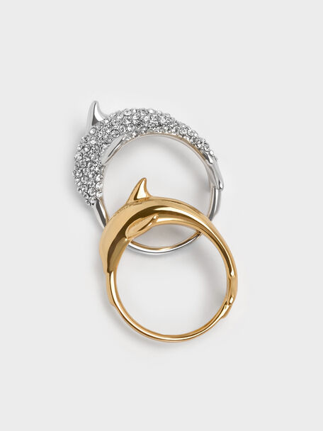 Delphina Crystal-Dolphin Ring, Silver, hi-res