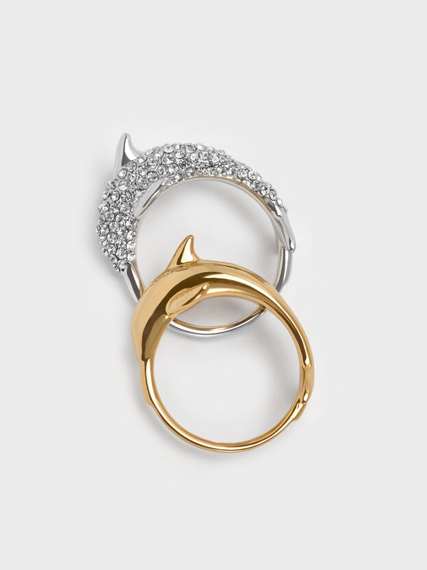 Delphina Crystal-Dolphin Ring, Silver, hi-res