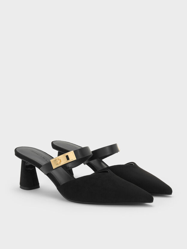 Lando Faux Suede Heeled Mules, Black2, hi-res