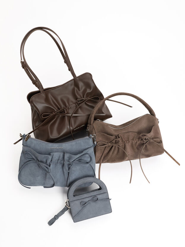 Reese Bow Top Handle Wristlet, Smoky Blue, hi-res